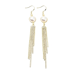 Light Gold Resin Imitation Pearl with Crystal Rhinestone Dangle Earrings, Brass Long Tassel Drop Earrings for Women, Light Gold, 100mm, Pin: 0.7mm