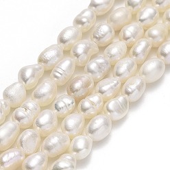Linen Natural Cultured Freshwater Pearl Beads Strands, Rice, Linen, 5~6.5x3.5~4mm, Hole: 0.6mm, about 61~62pcs/strand, 13.78''~13.97"(35~35.5cm)