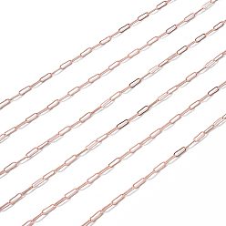 Rose Gold Brass Paperclip Chains, Drawn Elongated Cable Chains, Soldered, with Spool, Long-Lasting Plated, Rose Gold, 7.5x3x0.5mm, about 32.81 Feet(10m)/roll