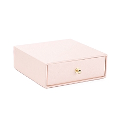 Lavanda Blush Caja de juego de joyería de cajón de papel cuadrado, con remache de latón, para pendiente, embalaje de regalos de anillos y collares, rubor lavanda, 10x10x3~3.2 cm