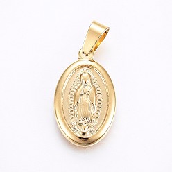 Doré  304 pendentifs dame de guadalupe en acier inoxydable, ovale avec la Vierge Marie, or, 23x14x3mm, Trou: 7x4mm