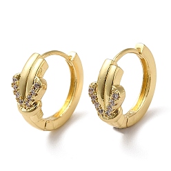 Real 18K Gold Plated Cubic Zirconia Heart Hoop Earrings, Rack Plating Brass Earrings for Women, Lead Free & Cadmium Free, Real 18K Gold Plated, 13x14.5x6mm