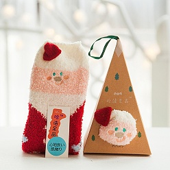 Santa Claus Coral Velvet Knitting Socks, Cartoon Crew Socks, Winter Warm Thermal Socks, Christmas, Santa Claus, 250mm