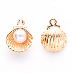 Gold Alloy Enamel Charms, with Plastic Bead, Cadmium Free & Lead Free, Light Gold, Shell, Gold, 14.5x11.5x7mm, Hole: 1.2mm
