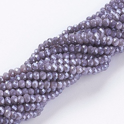Purple Electroplate Glass Beads Strands, Pearl Luster Plated, Faceted, Rondelle, Purple, 3x2mm, Hole: 0.8~1mm, about 185~190pcs/strand, 15.5~16 inch(39.3~40.6cm)