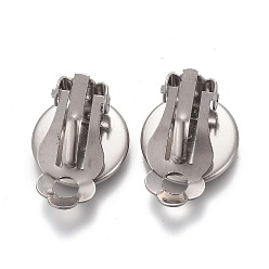 Stainless Steel Color 304 Stainless Steel Clip-on Earring Setting, Flat Round, Stainless Steel Color, Tray: 16mm, 18x8mm