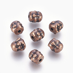 Red Copper Tibetan Style Alloy Buddha Head Beads, Cadmium Free & Nickel Free & Lead Free, Red Copper, 9.5x10x9mm, Hole: 2mm, about 390pcs/1000g