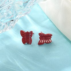 Roja Pendientes de mariposa de cerámica con circonita biocerámica hipoalergénica, sin decoloración y sin níquel, rojo, 11.5x10.5 mm