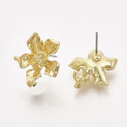 Light Gold Сплав серьги выводы, со стальными булавками и петлей, цветок, золотой свет, 17.5x16 мм, отверстия: 2.5 мм, штифты: 0.7 мм