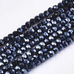 Black Electroplate Glass Beads Strands, Pearl Luster Plated, Faceted, Rondelle, Black, 2.5~3x2~2.5mm, Hole: 0.6mm, about 196pcs/strand, 19 inch