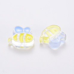 Jaune Perles acryliques transparentes, avec l'émail, abeille, jaune, 23.5x26x9mm, Trou: 3mm