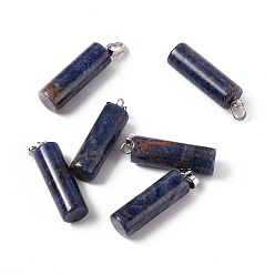 Sodalite Pendentifs sodalites naturelles, avec les accessoires en laiton de tonalité de platine, charme de la colonne, 27x8mm, Trou: 6x3.2mm