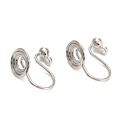 Platinum Brass Clip-on Earring Converters Findings, with Spiral Pad and Loop, for Non-pierced Ears, Platinum, 13x8mm, Hole: 1.4mm, Plug: 3mm