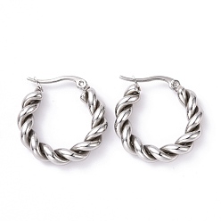 Stainless Steel Color 304 Stainless Steel Twist Rope Hoop Earrings for Women, Stainless Steel Color, 24.5x24x5mm, Pin: 0.8x1mm