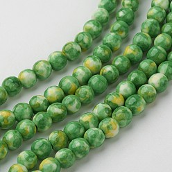 Césped Verde Hilos de perlas de jade blanco natural, rondo, teñido, verde césped, 6 mm, agujero: 1 mm, sobre 73 unidades / cadena, 15.9 pulgada (405 mm)