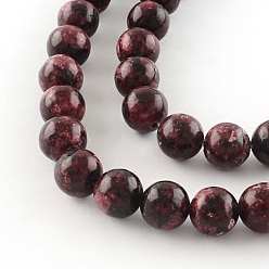 Dark Red Dyed Natural Sesame Jasper Round Beads Strands, Dark Red, 6mm, Hole: 1mm, about 62pcs/strand, 15.7 inch