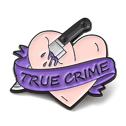 Rose Brumeux Couteau avec cœur et mot épingles en émail du vrai crime, Broches en alliage noir pour vêtements, sac à dos pour femmes, rose brumeuse, 27x30x1.3mm