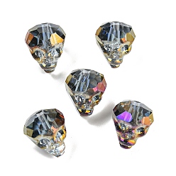 Coloré Galvanoplastie perles de chalumeau faites à la main transparentes, crâne facettes, colorées, 15~15.5x13~13.5x14~14.5mm, Trou: 1.6mm, 5 pcs /sachet 