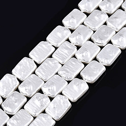 Creamy White ABS Plastic Imitation Pearl Beads Strands, Rectangle, Creamy White, 15x11x4~4.5mm, Hole: 1mm, about 26pcs/strand, 15.35 inch(39cm)