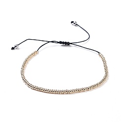 Or Bracelets de perles de tresse de fil de nylon, avec perles de rocaille en verre et perles en acier inoxydable 304, or, 1-5/8 pouces ~ 2-3/4 pouces (3.9~7 cm)