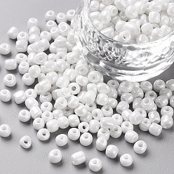 Blanc Perles de rocaille en verre, couleurs opaques lustered, ronde, blanc, 4mm, trou: 1.5 mm, environ 4500 pièces / livre