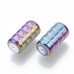 Colorful Electroplate Glass Beads, Column with Triangle Pattern, Colorful, 20x10mm, Hole: 1.2mm, about 50pcs/bag