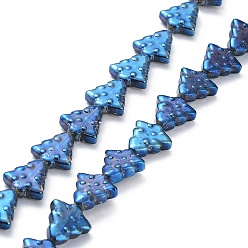 Bleu Brins de perles de verre de galvanoplastie transparentes, arc-en-ciel plaqué, arbres de Noël, bleu, 15.5~16x14.5~15x4.5~5mm, Trou: 1mm, Environ 40 pcs/chapelet, 25.20~ 25.59 (64~65 cm)