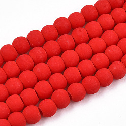 Red Opaque Glass Beads Strands, Frosted, Round, Red, 4~4.5mm, Hole: 0.8mm, about 97~99pcs/strand, 14.76 inch~14.96 inch(37.5~38cm)