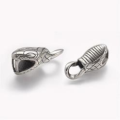 Antique Silver 304 Stainless Steel Cord Ends, For Leather Cord Bracelets Making, Antique Silver, 34x15x13mm, Hole: 6x9mm