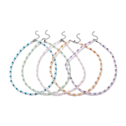 Couleur Mélangete Colliers de champignons de verre et de perles de pierres précieuses naturelles mélangées, 304 bijoux en acier inoxydable pour femmes, couleur mixte, 15-3/4 pouce (40 cm)