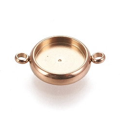 Rose Gold Ion Plating(IP) 304 Stainless Steel Links Connectors Settings, Plain Edge Bezel Cups, Flat Round, Rose Gold, Tray: 10mm, 18x12.5x3mm, Hole: 1.8mm