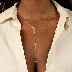 Golden Stainless Steel Cable Chains Lariat Necklace, with Plastic Pearl Beaded, Golden, 16.54 inch(42cm)