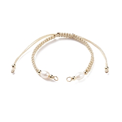 Light Khaki Half Finished Polyester Braided Pearl Bracelet, with Jump Rings, for Adjustable Connector Bracelet Making , Light Khaki, 12-5/8 inch(32cm), 5~6.5mm