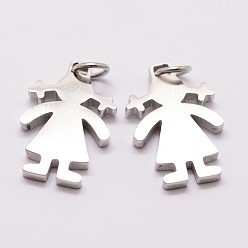 Stainless Steel Color 304 Stainless Steel Pendants, Girl Silhouette Pendants, Stainless Steel Color, 18x12x2mm, Hole: 3mm