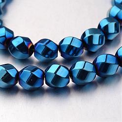 Blue Plated Electroplate Non-magnetic Synthetic Hematite Beads Strands, Twisted Oval, Blue Plated, 8x7mm, Hole: 1mm, about 50pcs/strand, 15.7 inch