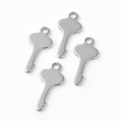 Stainless Steel Color 201 Stainless Steel Charms, Key, Stainless Steel Color, 24x11x1.4mm, Hole: 2mm