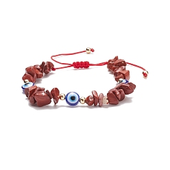 Красный Камень Браслет из плетеных бусин из натуральной красной яшмы и смолы от сглаза, регулируемый браслет из драгоценных камней для женщин, внутренний диаметр: 2~3-1/2 дюйм (5~9 см)