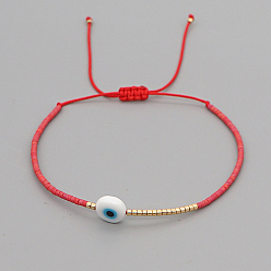 Rouge Bracelet réglable en perles tressées avec mot de passe mauvais œil, rouge, 11 pouce (28 cm)