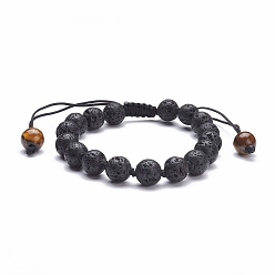Lava Rock 8mm Round Natural Lava Rock Braided Beads Bracelet, Oil Diffuser Yoga Bracelet for Men Women, Black, Inner Diameter: 2-1/8~3-1/2 inch(5.3~8.8cm), Beads: 8~8.5mm