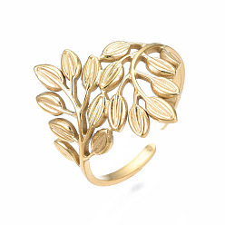 Oro 304 anillo de puño abierto de hoja de acero inoxidable, anillo hueco grueso para mujer, dorado, tamaño de EE. UU. 6 3/4 (17.1 mm)