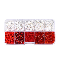 Rouge Kit de recherche de fabrication de bijoux en perles abs et acryliques de style bricolage, coeur & baril & rond & plat rond & imitation perle, rouge, 10mm, Trou: 7~18.5x7.5x2~10.5x1.5~5mm