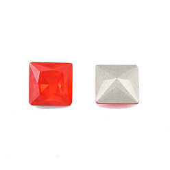 Siam K9 Glass Rhinestone Cabochons, Pointed Back & Back Plated, Faceted, Square, Siam, 8x8x4.5mm