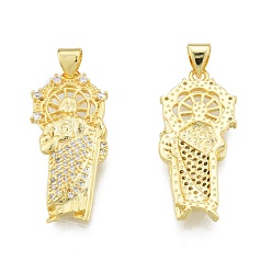 Real 18K Gold Plated Brass Micro Pave Clear Cubic Zirconia Pendants, Religion, Saint, Real 18K Gold Plated, 29x13x3mm, Hole: 3.5x4mm