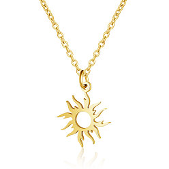 Golden 201 Stainless Steel Pendant Necklaces, with Cable Chains, Sun, Golden, 15.7 inch(40cm), 1.5mm, Sun: 18.5x16x1mm