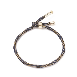 Midnight Blue Couple Wave Pattern Nylon Round Cord Silder Bracelet with Brass Clasp for Women, Cadmium Free & Lead Free, Midnight Blue, Inner Diameter: 2-1/2inch(6.25~6.3cm) 