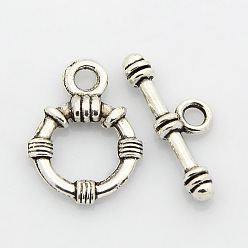 Antique Silver Tibetan Style Alloy Ring Toggle Clasps, Antique Silver, Ring: 21x16x3mm, Hole: 2.5mm, Bar: 24x9x3mm, Hole: 2.5mm