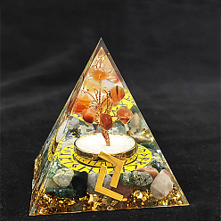 Otros Runa vikinga símbolo-cosecha orgonita pirámide resina exhibir decoraciones, con chips de piedras preciosas naturales en el interior, para el escritorio de la oficina en casa, 50~60 mm