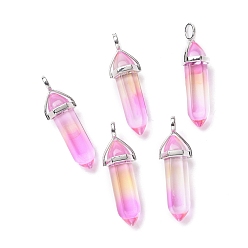 Violet Faceted Bullet Glass Pointed Pendants, with Platinum Plated Brass Findings, Violet, 38~39.5x12.5x10mm, Hole: 5x3mm