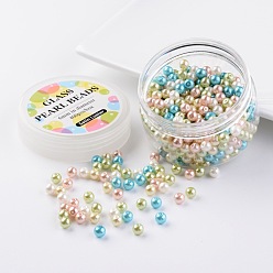 Mixed Color Glass Pearl Bead Sets, Pastel Mix, Eco-Friendly, Round, Dyed  , Mixed Color, 6mm, Hole: 0.7~1.1mm, about 400pcs/box.