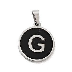 Letter G 304 colgantes de acero inoxidable, con acrílico, plano y redondo con la letra, color acero inoxidable, letter.g, 18x16x1.5 mm, agujero: 3x6 mm